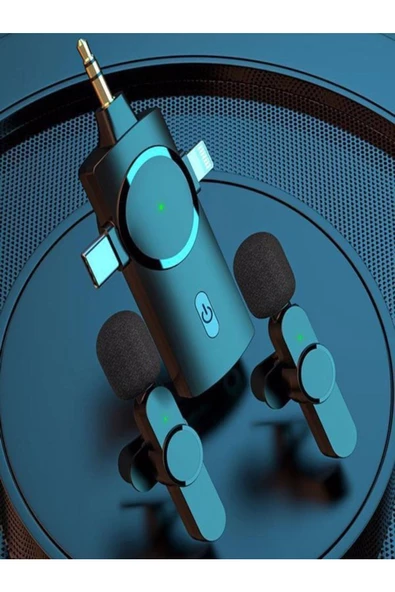 ULTRATEKNO 3in1 Çiftli Type-c - Lightning - 3.5 Mm Girişli Profesyonel Wireless Kablosuz Yaka Mikrofonu - 2