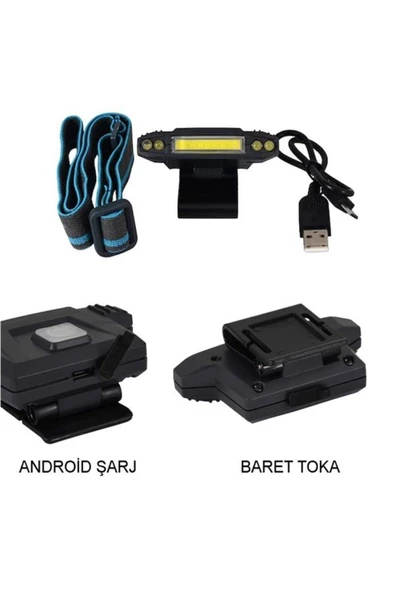 ULTRATEKNO Şarjlı Kafa Feneri Avcı , Balıkçı , Kamp Tipi Cob+ 4 Led Kafa Lambası - Resim 3