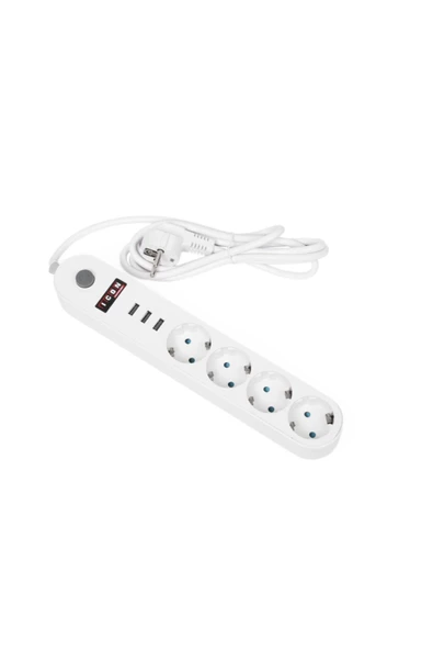 Icon Akım Korumalı 4'lü Priz 3 Port Usb Çoklu Grup Priz 2 Metre Kablo 10a - Beyaz - 2