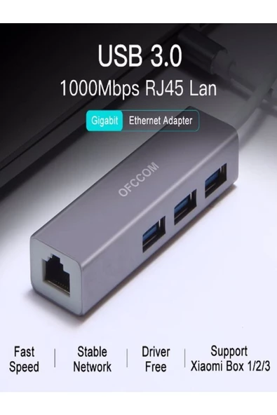 ULTRATEKNO Usb 3.0 3 port Hub ve Gigabit Ethernet Adaptör Ikisi Bir Arada Usb Adaptör Alüminyum Kasa - 3