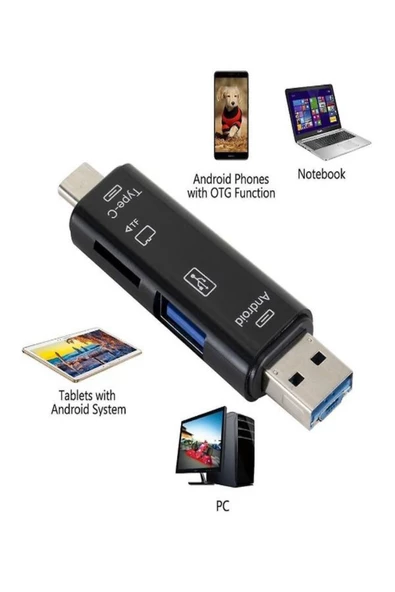 ULTRATEKNO 5'i 1 Arada USB Flash Bellek & Tf Kart Micro SDHC Kart Okuyucu Otg Type C Micro Usb Otg - 3