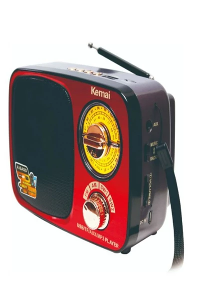 Kemai MD-308BT Işıklı Retro Görünümlü Nostaljik Radyo Bluetooth Hoparlör -  Kırmızı Renk - 2