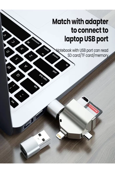 ULTRATEKNO ZR591 Iphone Type-c Micro Usb 7in1 Usb 3.0 Mouse Flash bellek Hafıza Kartı Otg Adaptör - 3