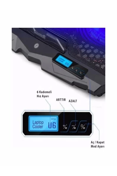 ULTRATEKNO Fns-9999b 4 Adet Fanlı Ledli Lcd Kontrol Panelli Pro Standlı Notebook Soğutucu - 3