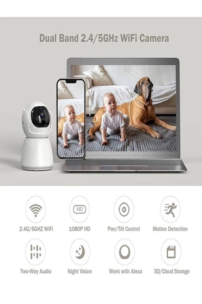 ULTRATEKNO APX01 5G 1080P 360 Dönebilen Nesne Takip Özellikli Gece Görüşlü IP Kamera Bebek Güvenlik Kamerası - Resim 2