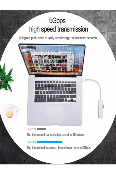 ULTRATEKNO Usb 3.0 3 port Hub ve Gigabit Ethernet Adaptör Ikisi Bir Arada Usb Adaptör Alüminyum Kasa - 5