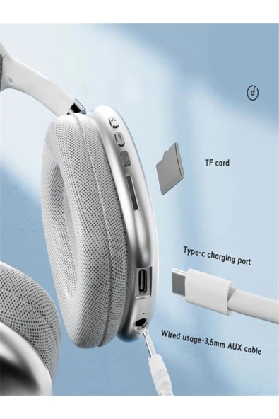 BAYINDIRELEKTRONİK P9 Pro Max Bluetooth Kulaklık Bt5.0 Mikrofonlu Fm Radyolu Tf Kart Girişli Aux Bluetooth Kulaklık - 6