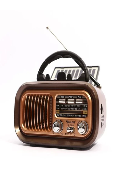 BAYINDIRELEKTRONİK Nostaljik Görünümlü Solar Panelden Şarj Olabilen Telefon Standlı FM Radyo Bluetooth Hoparlör