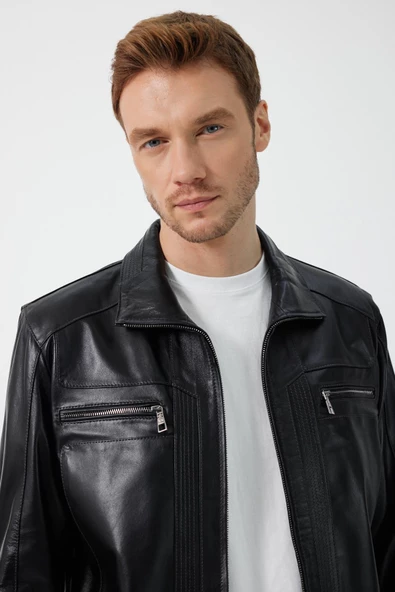 Diego Siyah Deri Mont - Resim 5