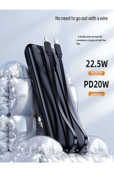 ULTRATEKNO 20.000 Mah Powerbank 22.5W Hızlı Şarj Taşınabilir Şarj Cihazı Çok Kablolu Dijital Göstergeli - 5