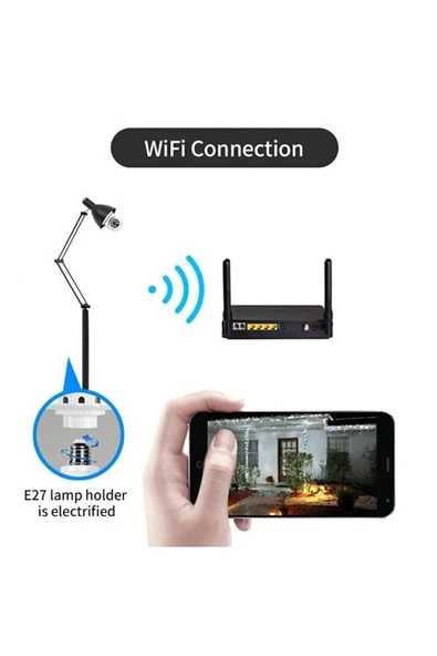ULTRATEKNO Gece Görüşlü 360 Derece Led Işık 1080p Wifi Kamera Kablosuz Panoramik Balıkgözü Ampul Kamera - 6