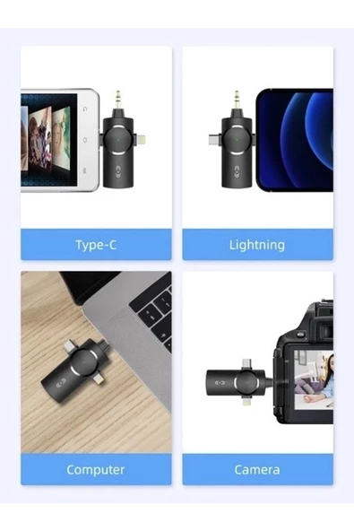 BAYINDIRELEKTRONİK Type-C iPhone Çiftli Kablosuz Yaka Mikrofonu 3in1 Kamera PC Android iOS Uyumlu - 2