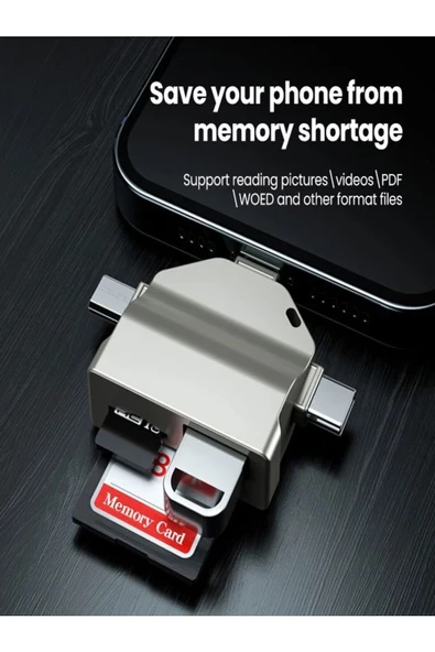 ULTRATEKNO ZR591 Iphone Type-c Micro Usb 7in1 Usb 3.0 Mouse Flash bellek Hafıza Kartı Otg Adaptör - 6
