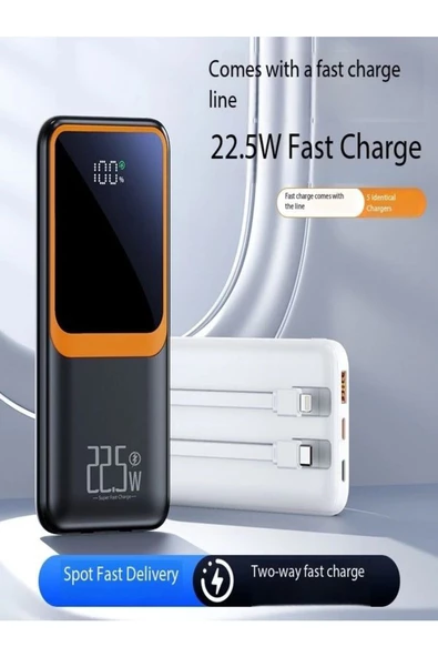 ULTRATEKNO 20.000 Mah Powerbank 22.5W Hızlı Şarj Taşınabilir Şarj Cihazı Çok Kablolu Dijital Göstergeli - 6