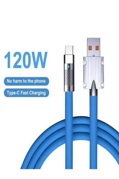 BAYINDIRELEKTRONİK Süper Hızlı 120W 6A Sıvı Silikon Metal Uçlu Type-C Şarj Kablosu - 3