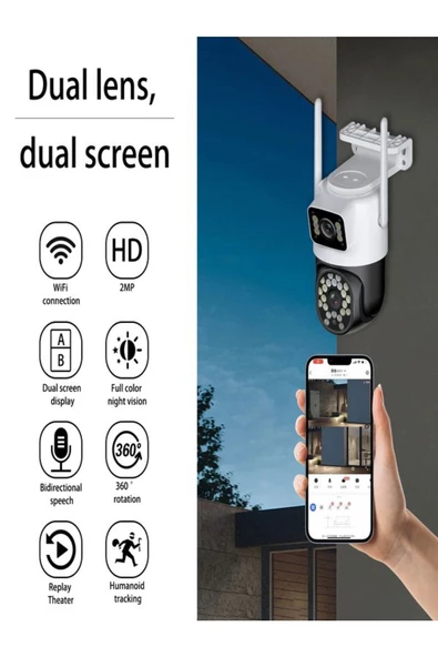 ULTRATEKNO FHD 2MP Çift Kameralı Çift Ekranlı PTZ Outdoor Güvenlik Kamerası - 2