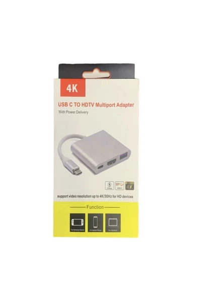 BAYINDIRELEKTRONİK 3in1 Type-C To HDMI Hub Port Adaptör Pd USB 3.0 4K HDMI Çoklayıcı Çevirici Dönüştürücü