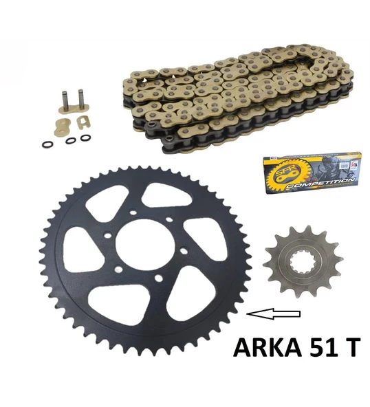 CF MOTO NK 400 ORİNGLİ ZİNCİR DİŞLİ SETİ PERFORMANS ARKA DİŞLİ 51 T SFR GOLD ZİNCİR-ARASMOTO