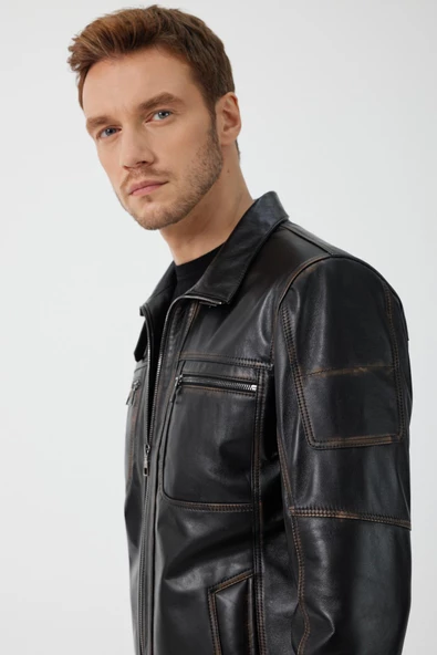 Kenny Siyah Vintage Deri Mont - 7