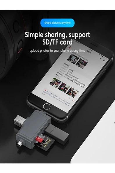 SAYWİN Usb Ligtning  Type-c Girişli Kart Okuyucu Multi OTG USB C Adapter SD TF Micro Card Reader - 6