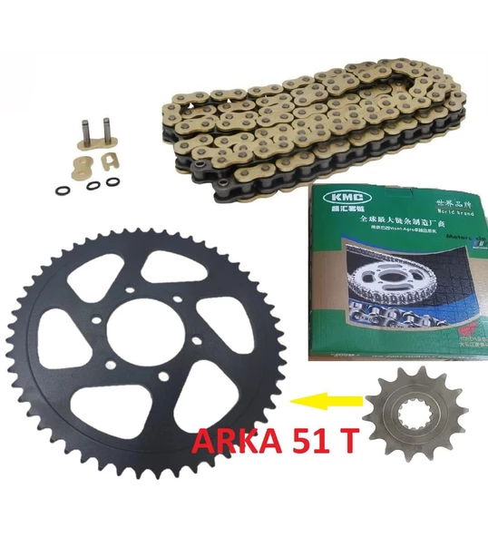 CF MOTO NK 400 ORİNGLİ ZİNCİR DİŞLİ SETİ PERFORMANS ARKA DİŞLİ 51 T KMC GOLD ZİNCİR-ARASMOTO