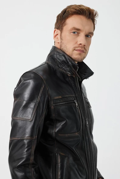 Kenny Siyah Vintage Deri Mont - 8