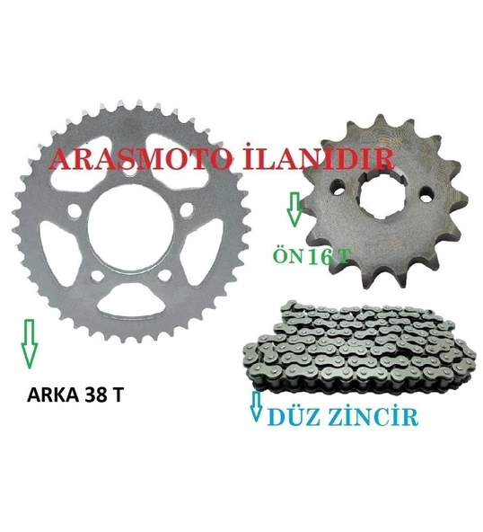 Drift L 125 Performans Hız Zincir Dişli Seti Oringsiz Düz Zincir Arka 38 Dişli-Ön 16 Dişli_Supermoto