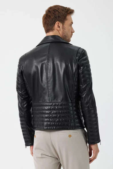 Biker Siyah Deri Mont - 6