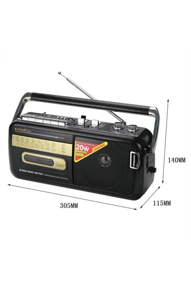 Knstar Taşınabilir Bluetoothlu Radyo Kaset Çalarlı Usb Girişli - Resim 3