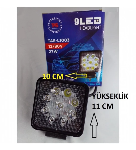 Motosiklet Atv Otomobil 9 Lu Led Far Kare Universal (Çakarsız)12/80 V*27 W_Supermoto