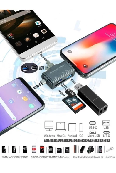 SAYWİN Usb Ligtning  Type-c Girişli Kart Okuyucu Multi OTG USB C Adapter SD TF Micro Card Reader - 2