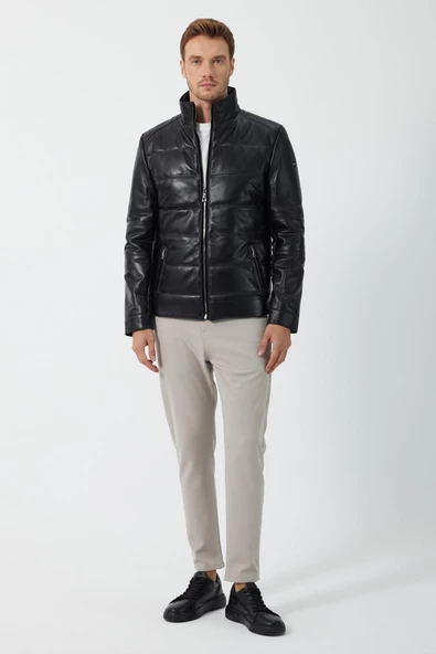 Massimo Siyah Deri Mont - Resim 3