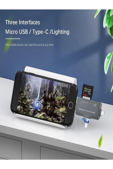 SAYWİN Usb Ligtning  Type-c Girişli Kart Okuyucu Multi OTG USB C Adapter SD TF Micro Card Reader - 7