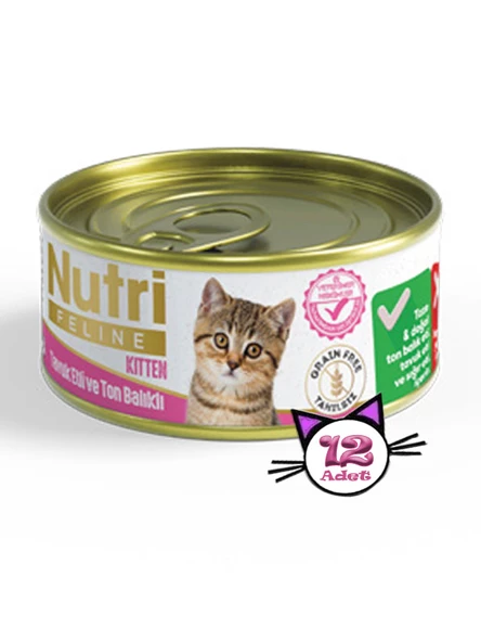 Nutri Feline 85Gr Yavru Tavuk Etli Ton Balıklı Tahılsız 12Adet Kitten Yaş Kedi Maması
