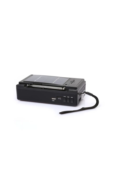 NNS El Fenerli Solar Güneş Panelli Şarjlı Fm Radyo Bluetooth Hoparlör Usb Tf Aux - Siyah - 4