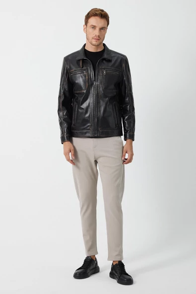 Kenny Siyah Vintage Deri Mont - 3