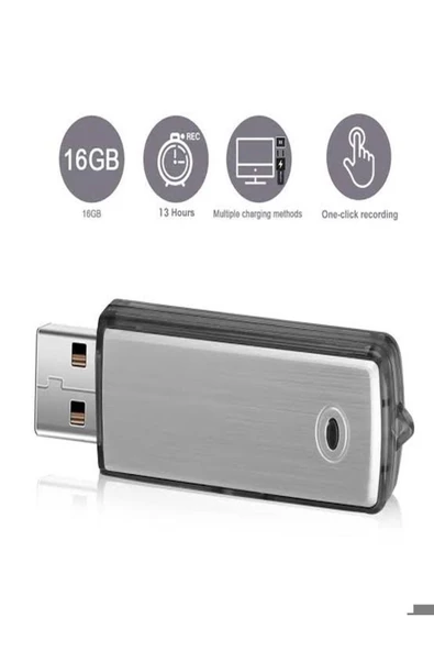 Kingboss Gri Renk Ses Kayıt Cihazı Kristal Mikrofonlu 16 Gb Usb Görünümlü Ev Işyeri Dinleme1 Cihazı - 2
