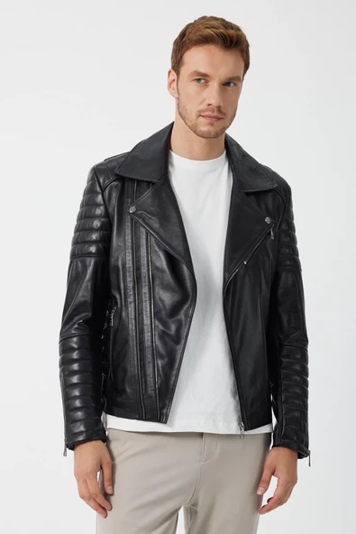 Biker Siyah Deri Mont - 3