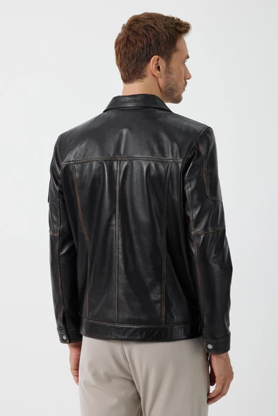 Kenny Siyah Vintage Deri Mont - 4