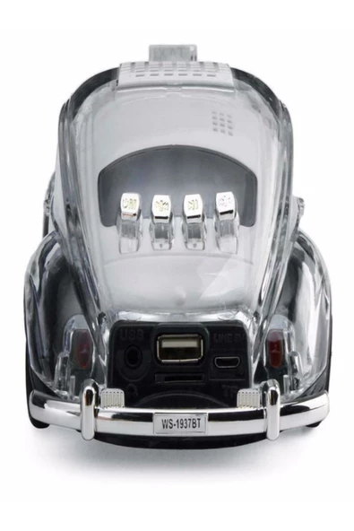 ULTRATEKNO Radyolu Işıklı Nostaljik Volkswagen Araba Bluetooth Hoparlör Fm Aux Tf Destekli Speaker - Siyah - 2