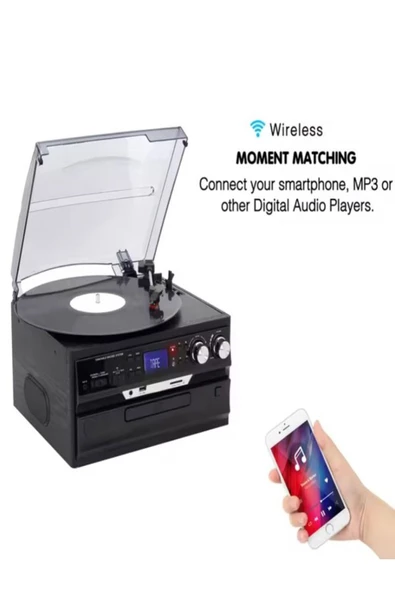 ULTRATEKNO Hepsi Bir Arada elektrikli Vintage Plak Çalar CD Çalar Kaset USB Bluetooth Tf Aux Kumandalı Pikap - 7