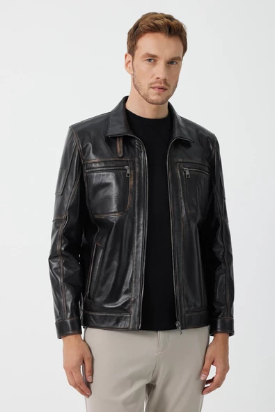 Kenny Siyah Vintage Deri Mont - 2