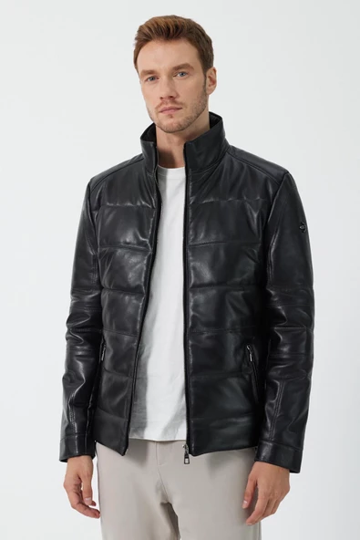 Massimo Siyah Deri Mont - Resim 2