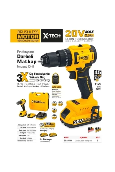 SGS PLUS 1001 - 1500 Watt SGS PLUS ŞARJLI TORNAVİDA SGS5530 Kablosuz 2 Yıl Darbeli - 2