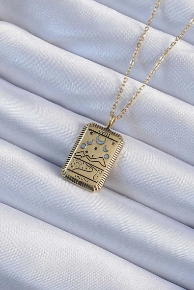 Eskitme Altın Renk Ay Figürlü Tarot Kolye - EBJ240920W28205 ürün görseli