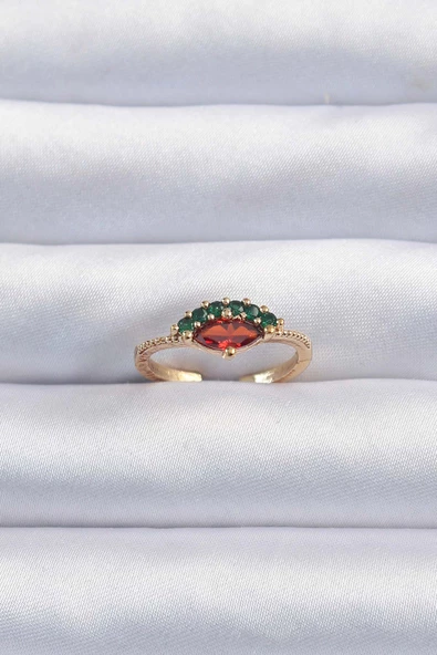 Pirinç Altın Renk Renkli Zirkon Taşlı Ayarlanabilir Yüzük - EBJ240920W28191 ürün görseli