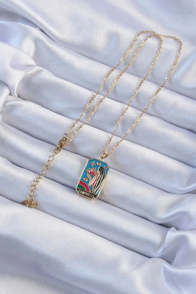 Altın Renk Taç ve Kız Figürlü Renkli Mineli Tarot Kolye - EBJ240920W28213 - 2