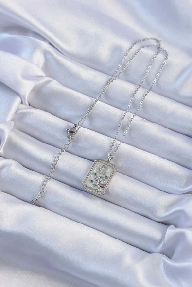 Gümüş Renk Zirkon Taşlı Aslan Figürlü Tarot Kolye - EBJ240920W28210 - Resim 2