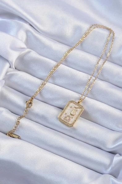 Altın Renk Zirkon Taşlı Çerçeveli Tarot Kolye - EBJ240920W28217 - Resim 2