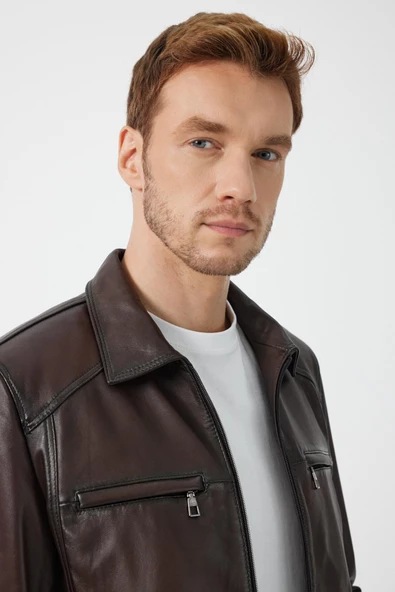 James Kahverengi Deri Mont - 5
